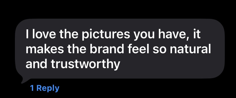 Client testimonial about natural brand imagery