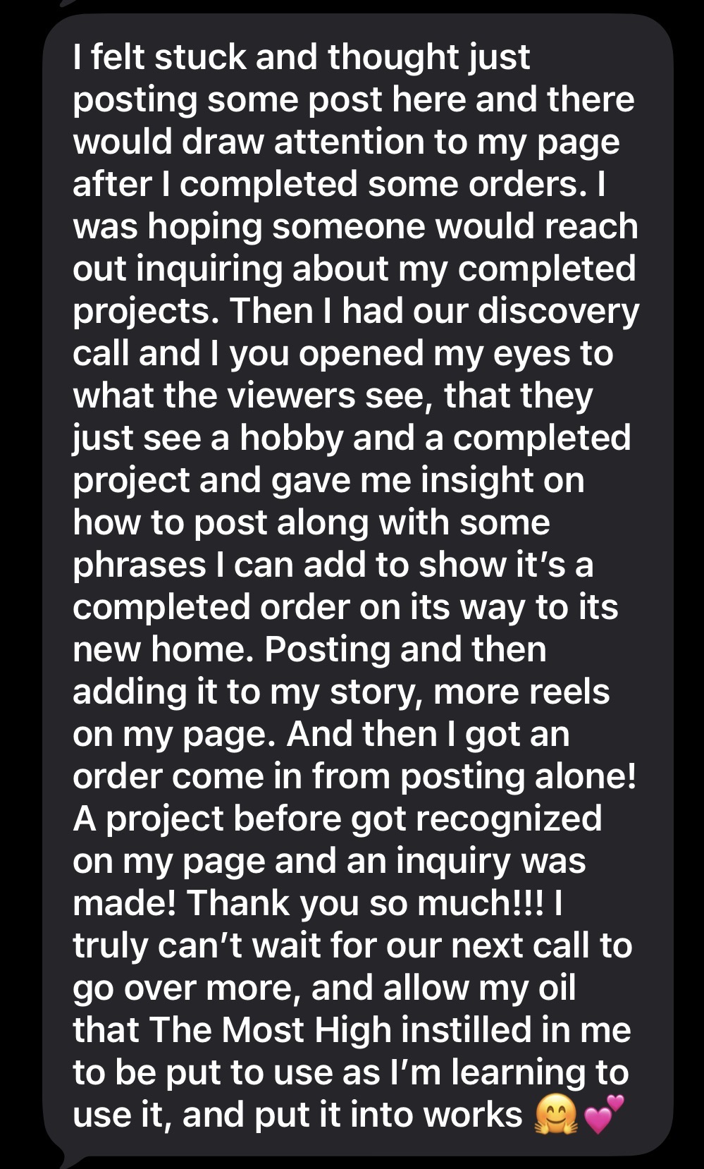 Testimonial from Oil Press Client
